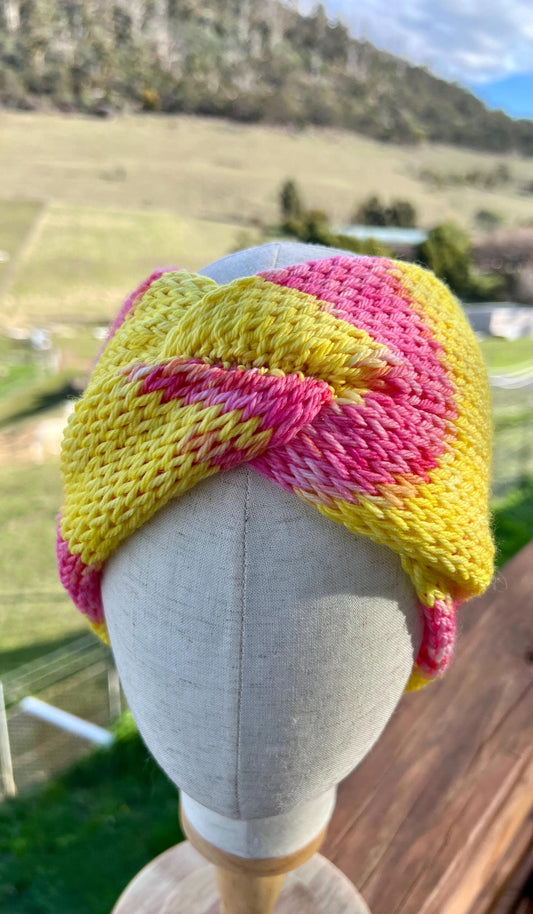Merino Wool Ear Warmer Headband - Sherbet Lemon
