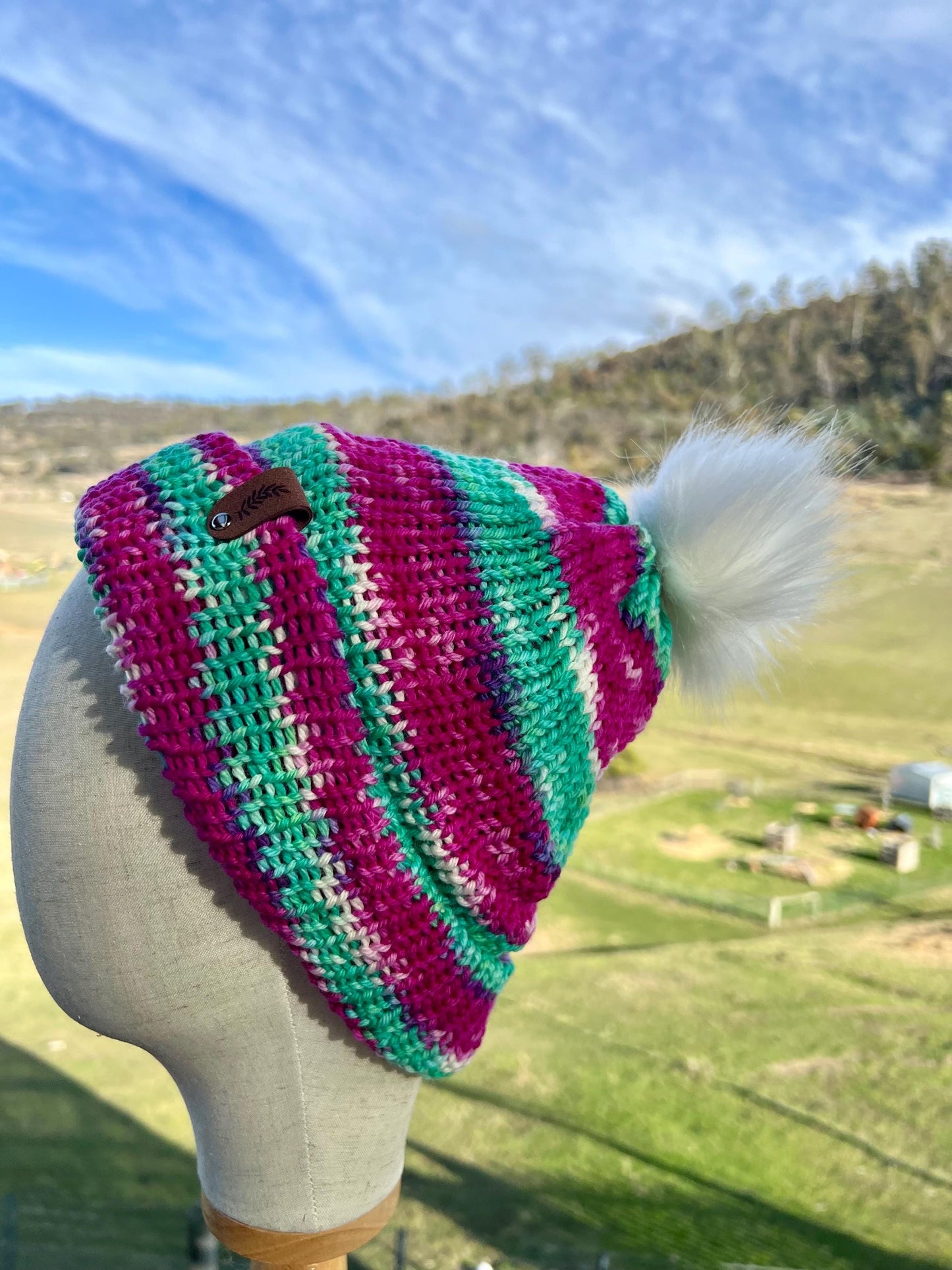 Merino Wool Beanie -Raspberry Ripple