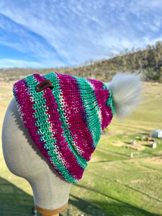 Merino Wool Beanie -Raspberry Ripple