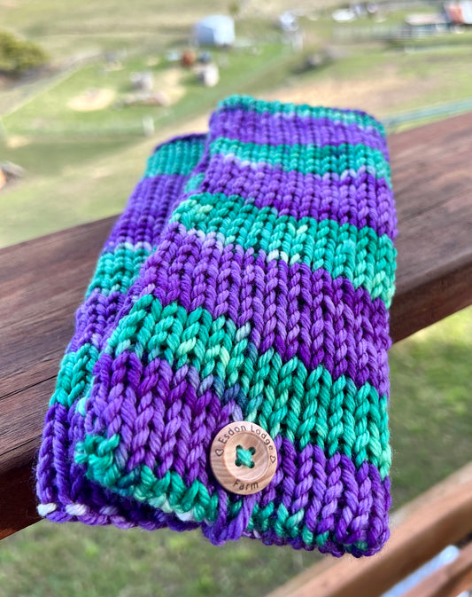 Fingerless Gloves Merino Wool- Country Iris