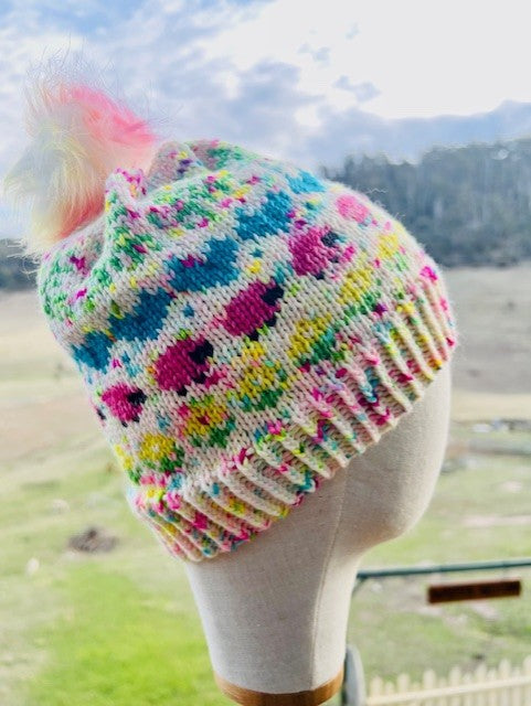 Merino Wool Beanie - Confetti Pink Sheep