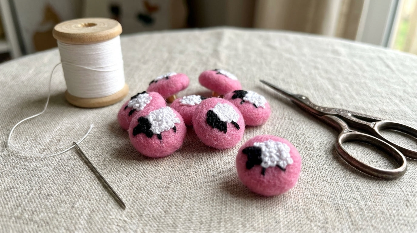 Embroidered sheep buttons