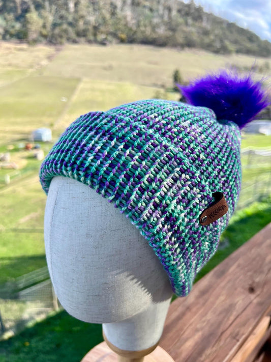 Merino Wool Beanie - Country Iris