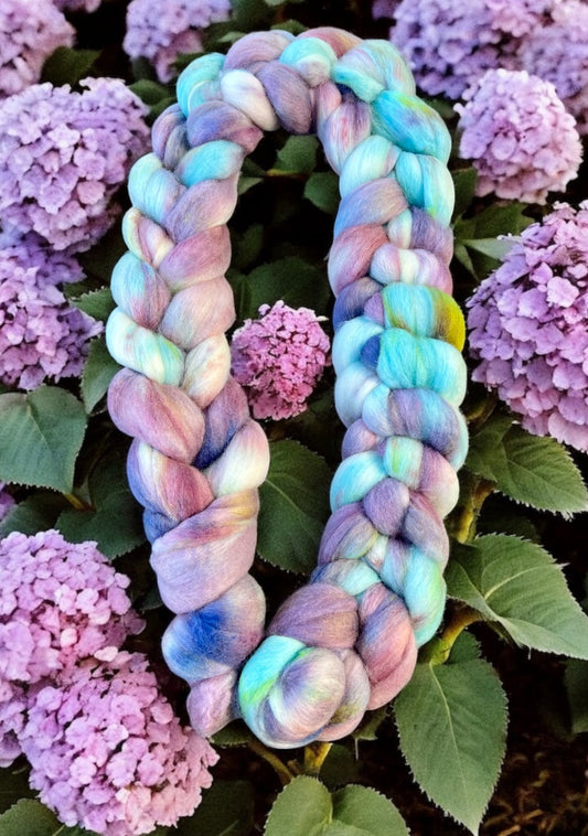 Merino Wool Top (Roving)- Hydrangeas