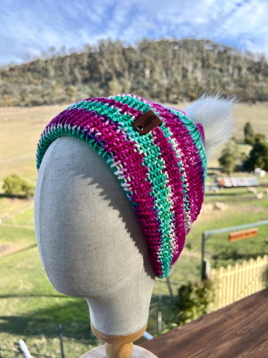 Merino Wool Beanie -Raspberry Ripple
