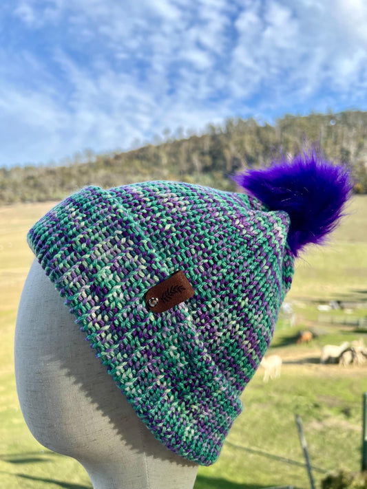 Merino Wool Beanie - Country Iris