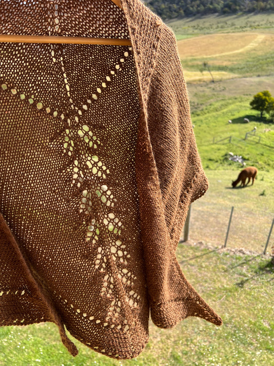 Hand Knitted Caramel Alpaca Shawl