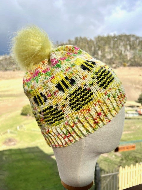 Merino Wool Beanie - Honey Blossom Bumblebees