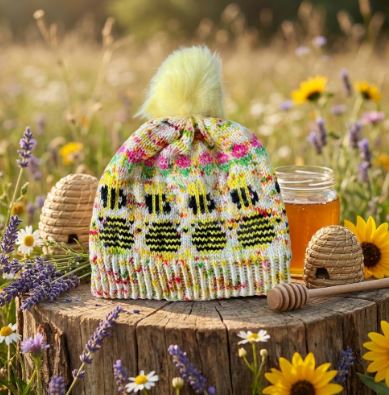 Merino Wool Beanie - Honey Blossom Bumblebees