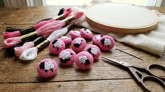 Embroidered sheep buttons